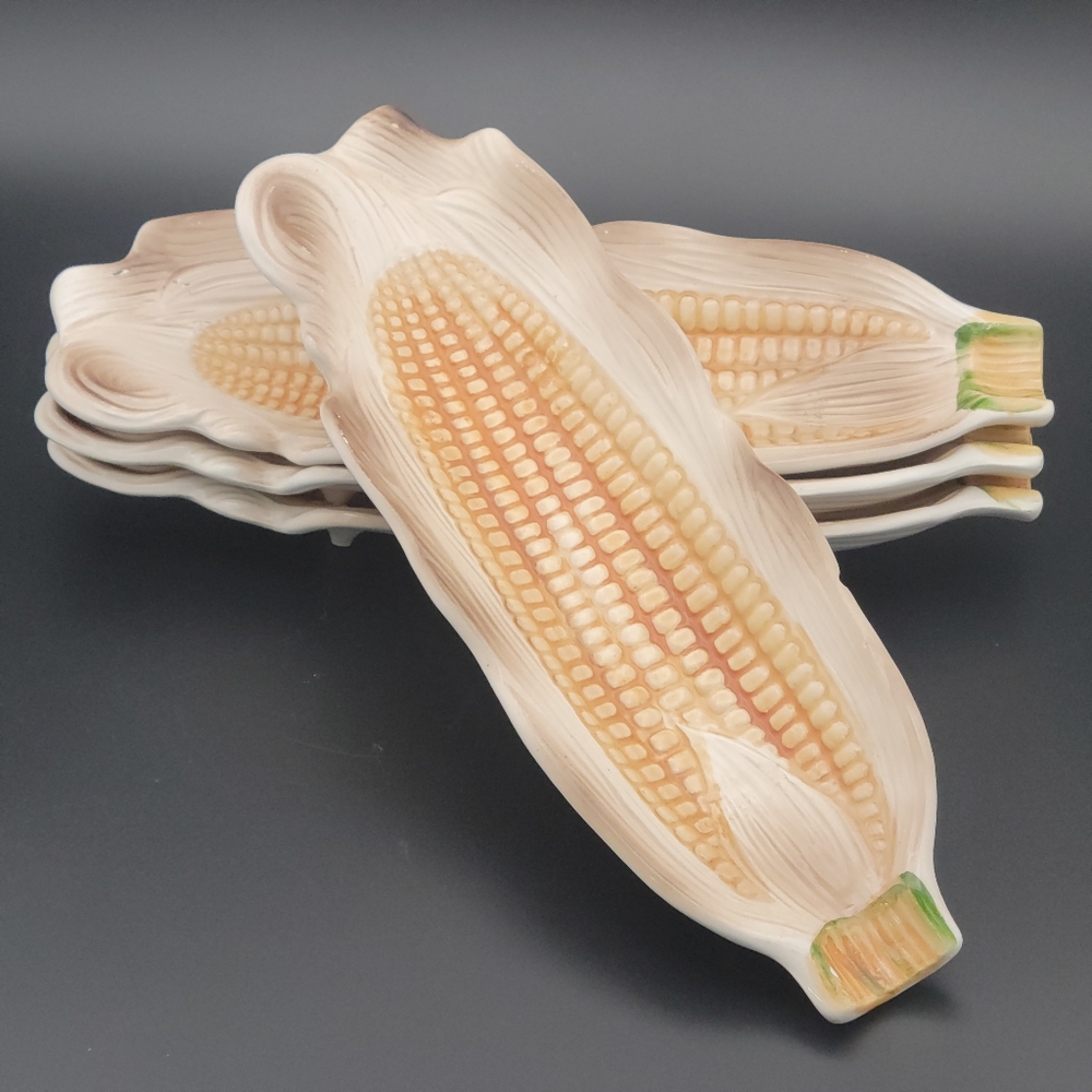 Vintage MCM 1960s Porcelain Hand Painted Corn on the Cob Trays